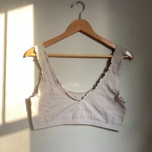 Colsie Ribbed Seamless Ruffle Trim Crop White Bralette Large‎ Lounge Bra Cozy